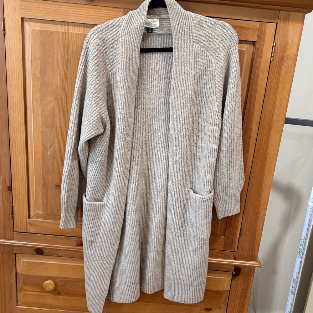 Universal Thread Beige Ribbed Open-Front Cardigan - image 1